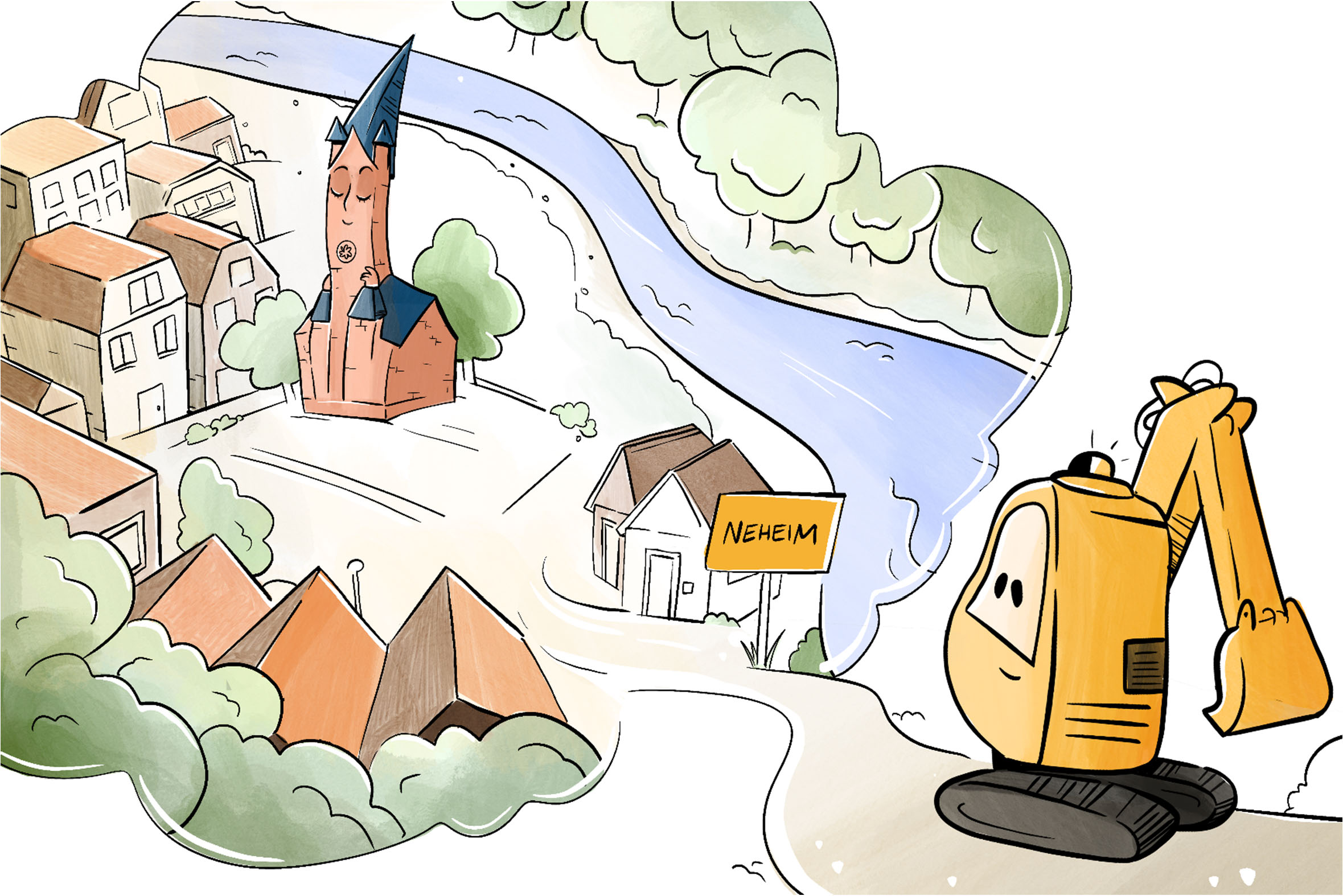 Der Neheimer Dom und ein kleiner gelber Bagger